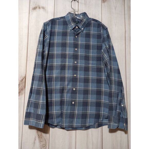 J Crew Shirt Men's Medium‎ Blue Plaid Button Front Long Sleeve Heathered Cotton - Picture 1 of 8